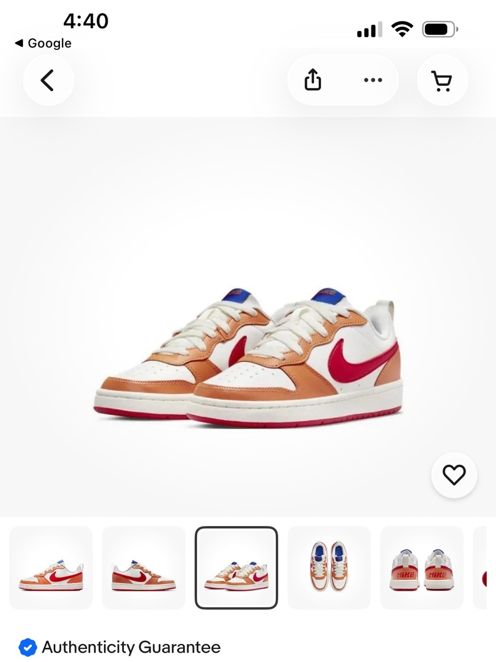 Nike Kids Low-Top Sneakers in White, Tan & Red